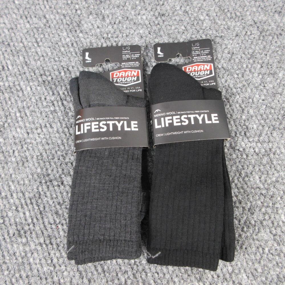 Darn Tough Vermont Socks Mens L Black Mid Calf Merino Wool Wicking 2 Pack NWT